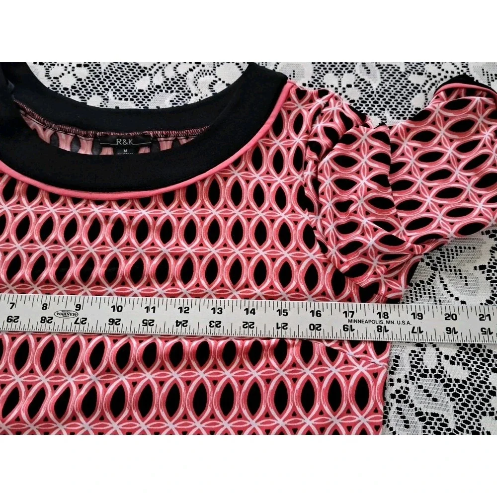 R&K Shift Dress M Pink/Black Geometric Print Colorblock‎ Stretch Career Casual